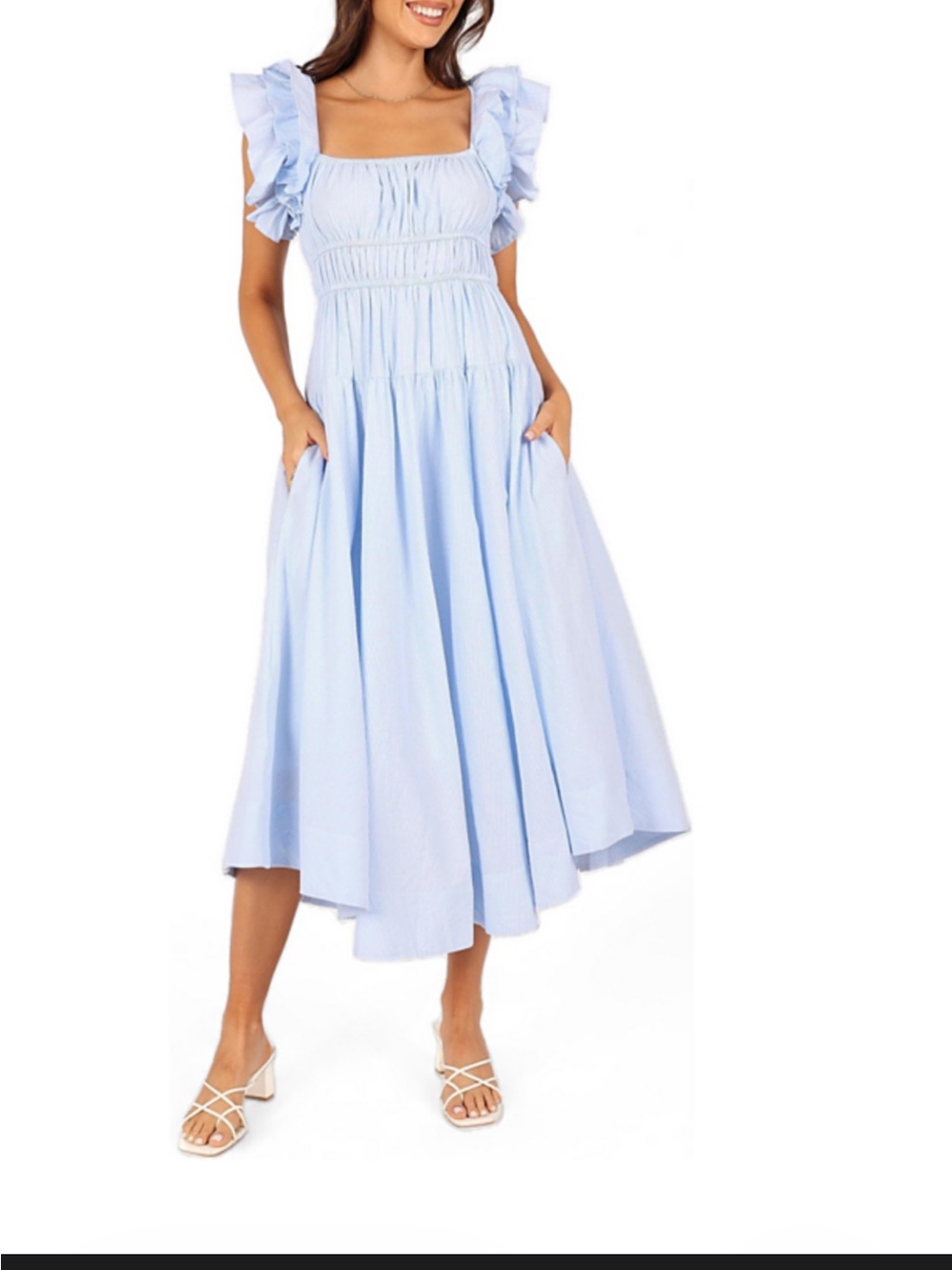 PETAL + PUP Light Blue Ruffled Sleeve Midi Dress PERFECT FOR MATERNITY